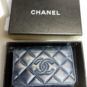CHANEL Navy Quilted Card Case